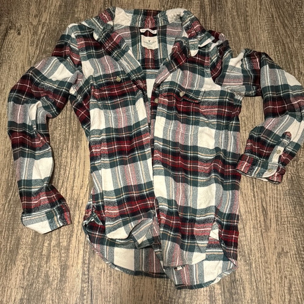 Plaid Button DownShirt - Red, Green, and White
